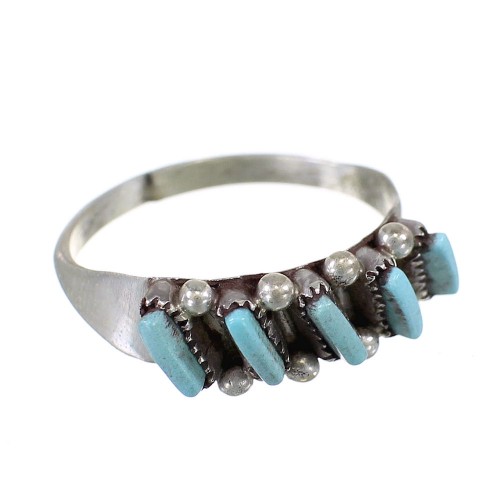 Turquoise Needlepoint Zuni Sterling Silver Ring Size 6-1/2 EX60993