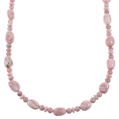Rhodochrosite And Sterling Silver American Indian Bead Necklace WX59788
