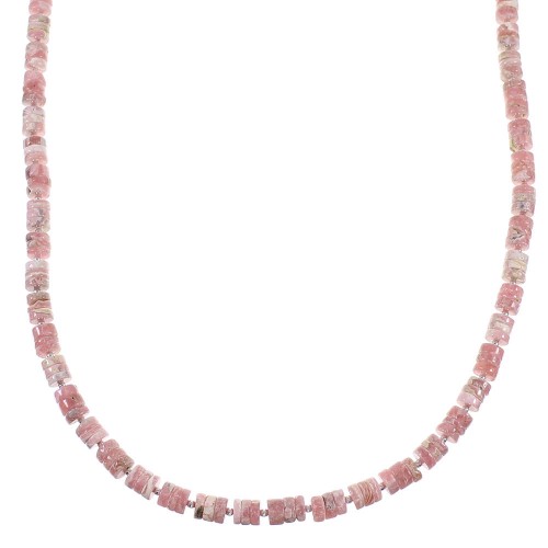 American Indian Sterling Silver And Rhodochrosite Bead Necklace WX59806