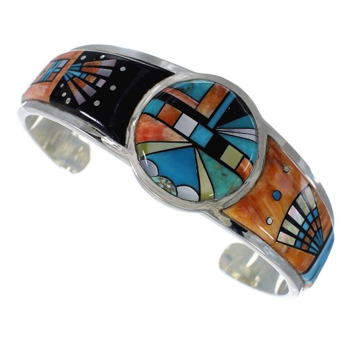 Sterling Silver Sun Multicolor Inlay Cuff Bracelet VX60614