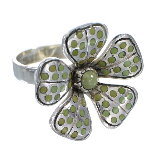Turquoise Flower Sterling Silver Ring Size 5-1/4 RX59737
