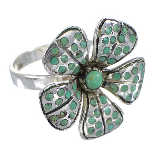 Sterling Silver Turquoise Inlay Flower Ring Size 6-3/4 RX88447