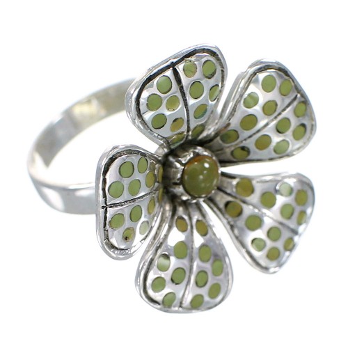 Sterling Silver Southwestern Turquoise Inlay Flower Ring Size 6-1/4 RX59761