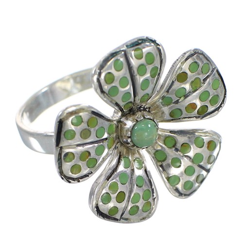 Sterling Silver Southwest Turquoise Inlay Flower Ring Size 5-3/4 RX59843