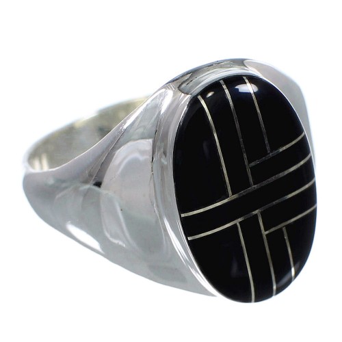 Genuine Sterling Silver And Jet Inlay Jewelry Ring Size 12-3/4 VX59849