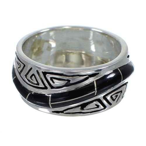 Southwest Authentic Sterling Silver And Jet Water Waves Ring Size 6 VX59900