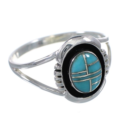 Southwest Turquoise Inlay Sterling Silver Ring Size 5-3/4 MX59876
