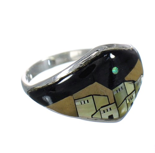 Sterling Silver Southwestern Multicolor Native American Village Design Ring Size 4-1/2 YX78154