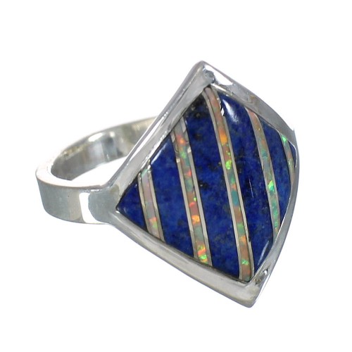 Southwest Lapis And Opal Inlay Jewelry Sterling Silver Ring Size 5-3/4 WX61605
