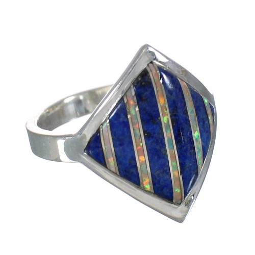 Southwest Lapis And Opal Inlay Sterling Silver Jewelry Ring Size 4-3/4 WX61592