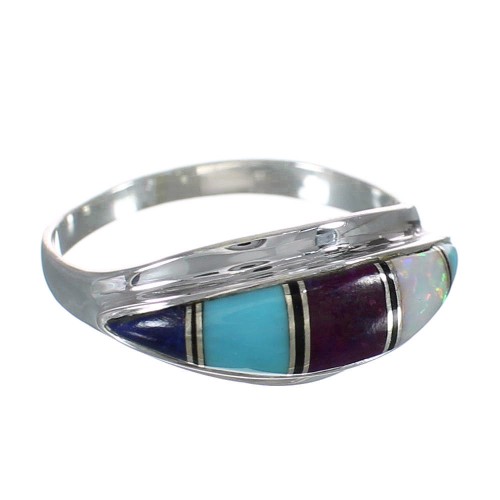 Multicolor Inlay Silver Southwest Jewelry Ring Size 7-1/4 MX60104