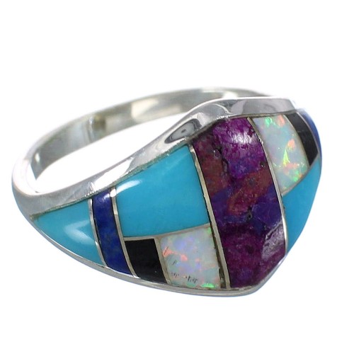 Southwest Multicolor Inlay Sterling Silver Ring Size 5-3/4 MX60118