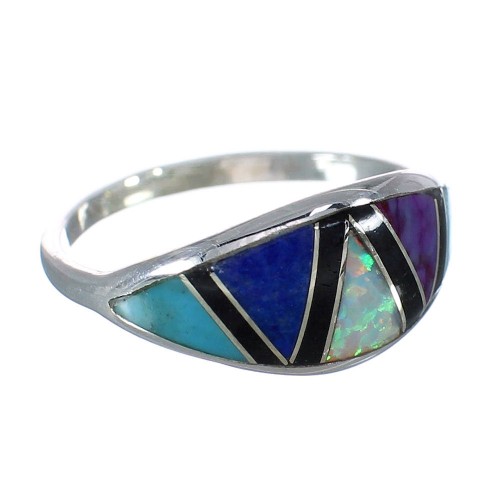 Silver Southwest Multicolor Inlay Ring Size 4-3/4 MX60189