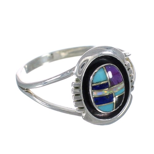 Authentic Sterling Silver Multicolor Inlay Ring Size 6-1/4 MX60257