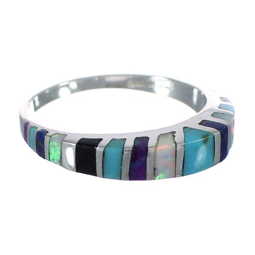 Authentic Sterling Silver Southwest Multicolor Inlay Ring Size 7-1/4 MX60516