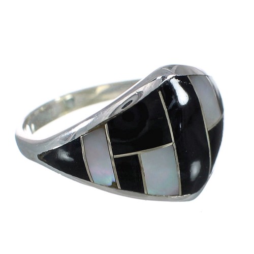 Jet And Mother Of Pearl Southwestern Sterling Silver Ring Size 4-3/4 WX60671