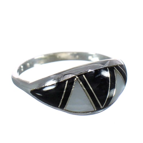 Sterling Silver Jet And Mother Of Pearl Inlay Ring Size 4-3/4 FX92433