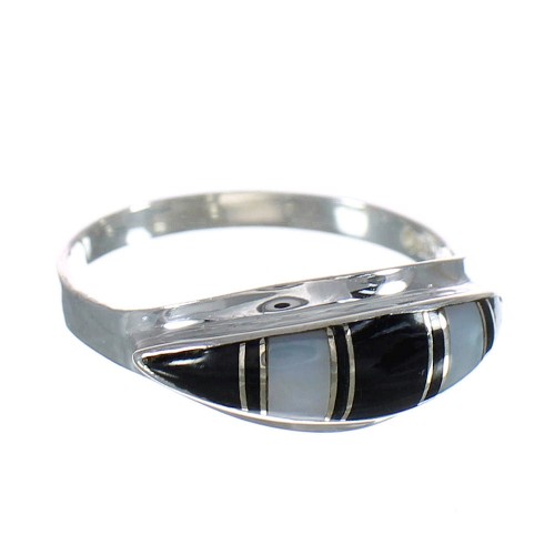 Sterling Silver Mother Of Pearl Jet Inlay Ring Size 5-1/4 RX92472