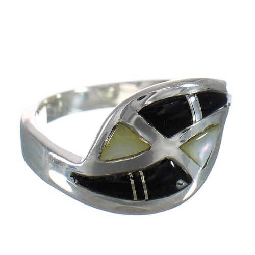 Jet And Mother Of Pearl Sterling Silver Ring Size 4-1/2 FX92457