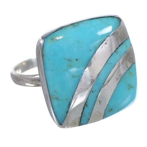 Southwestern Turquoise Authentic Sterling Silver Ring Size 8-1/4 QX79337