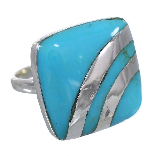 Southwestern Turquoise Genuine Sterling Silver Ring Size 6-1/4 QX79343