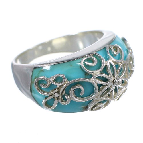 Genuine Sterling Silver Turquoise Inlay Southwestern Ring Size 8-1/2 AX79622