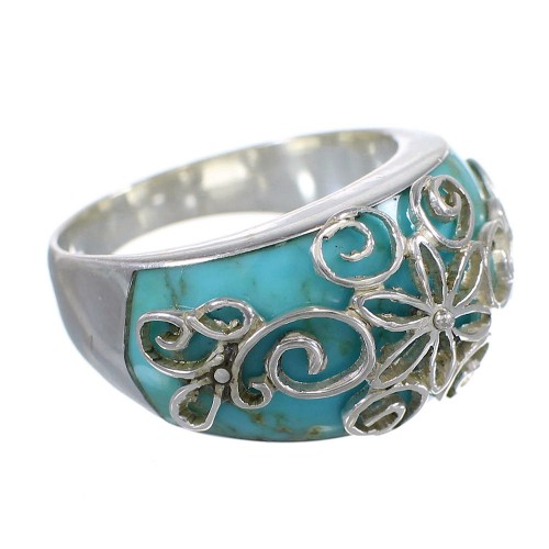 Southwest Turquoise Inlay Silver Ring Size 5-3/4 AX79630