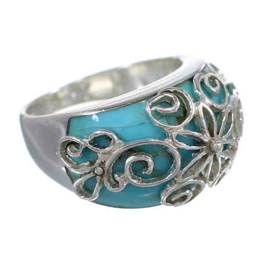 Southwestern Turquoise Inlay Authentic Sterling Silver Ring Size 6 AX79638