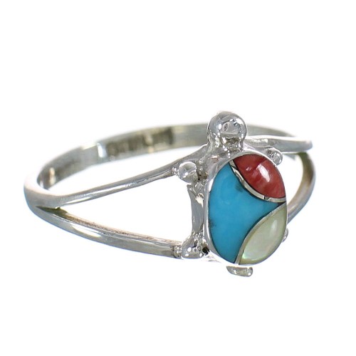 Silver Southwest Multicolor Turtle Ring Size 6-1/4 MX60750