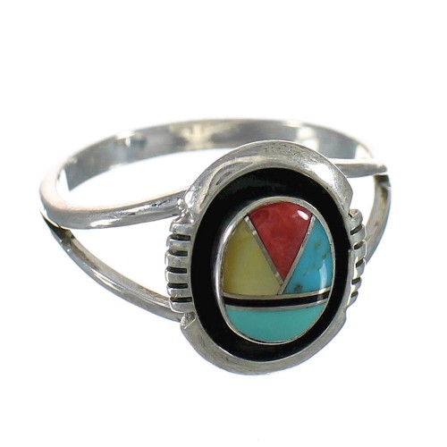 Sterling Silver Multicolor Inlay Ring Size 5-3/4 MX60879