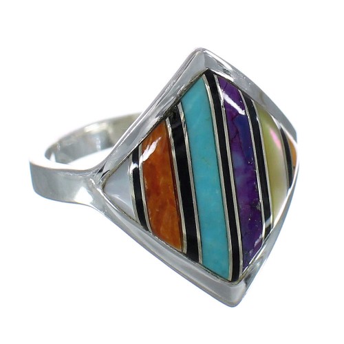 Southwest Authentic Sterling Silver Multicolor Inlay Ring Size 6-3/4 MX60891