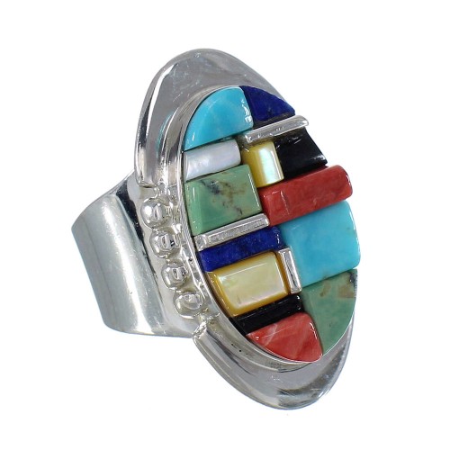 Multicolor Inlay Southwest Sterling Silver Ring Size 6-1/4 MX61070