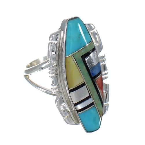 Authentic Sterling Silver Multicolor Inlay Ring Size 8-1/2 MX61145