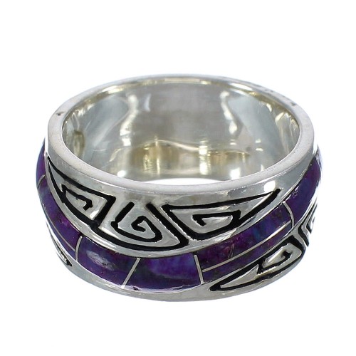 Southwestern Authentic Sterling Silver Magenta Turquoise Inlay Water Wave Ring Size 6-1/2 QX74299