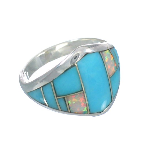 Turquoise And Opal Inlay Southwest Sterling Silver Ring Size 4-3/4 RX61746