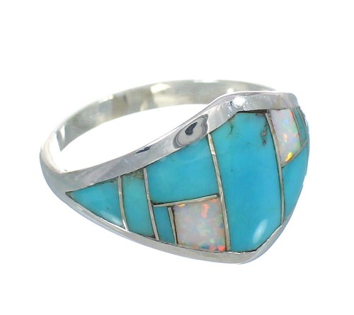 Southwest Sterling Silver Turquoise And Opal Inlay Ring Size 6 RX61756