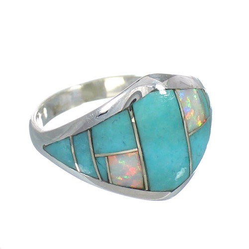 Turquoise And Opal Inlay Genuine Sterling Silver Ring Size 4-3/4 RX61763