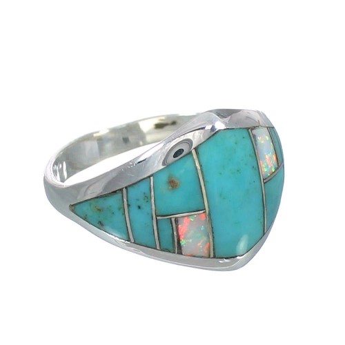 Turquoise And Opal Inlay Genuine Sterling Silver Ring Size 5-1/4 RX61791