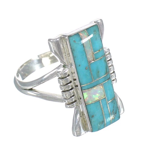 Turquoise And Opal Genuine Sterling Silver Ring Size 6-3/4 RX61832