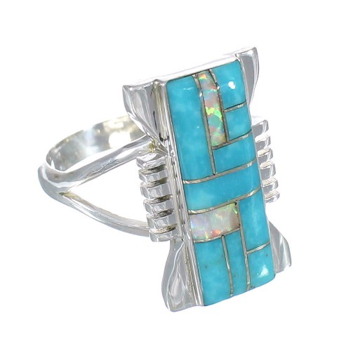 Turquoise Opal Inlay Authentic Sterling Silver Ring Size 6-1/4 RX61855