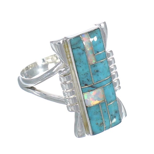 Sterling Silver Southwest Turquoise And Opal Inlay Ring Size 6-3/4 RX61878