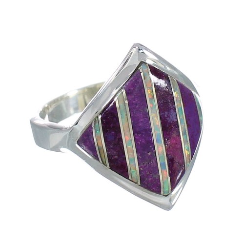 Magenta Turquoise And Opal Inlay Sterling Silver Ring Size 5-3/4 RX60798