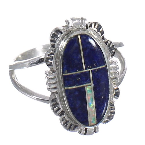 Authentic Sterling Silver Lapis And Opal Ring Size 5-1/4 VX61263