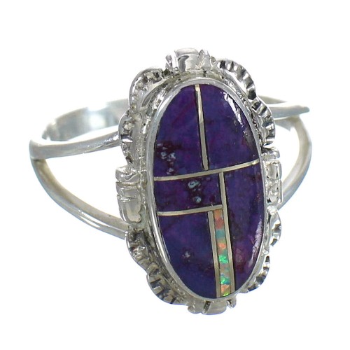 Sterling Silver Magenta Turquoise And Opal Ring Size 5-3/4 MX61680