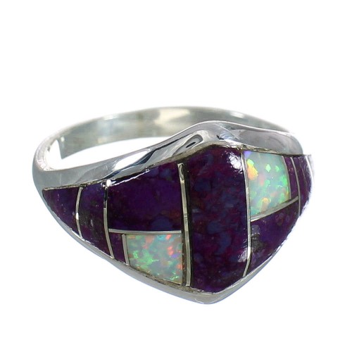 Opal And Magenta Turquoise Silver Ring Size 8-1/2 MX61778