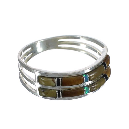 Southwest Genuine Sterling Silver And Multicolor Inlay Ring Size 5-3/4 VX61755