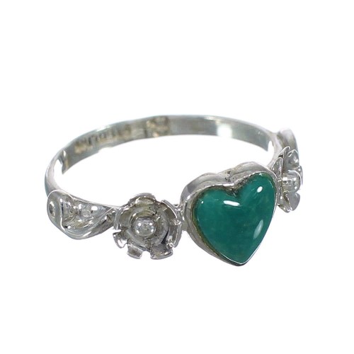 Southwestern Turquoise Heart Silver Flower Ring Size 5-1/2 WX80411