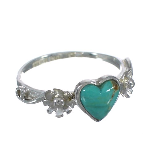 Turquoise Silver Heart Flower Southwestern Ring Size 5-1/4 WX80437