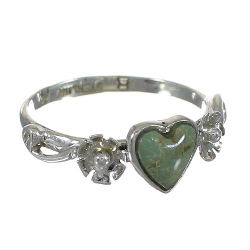 Southwest Silver Turquoise Heart Flower Ring Size 7-1/4 WX80446