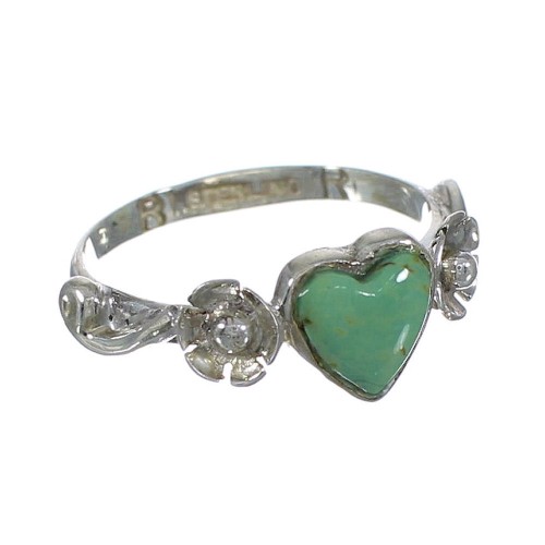 Southwestern Turquoise And Genuine Sterling Silver Heart Flower Ring Size 6-3/4 WX80465